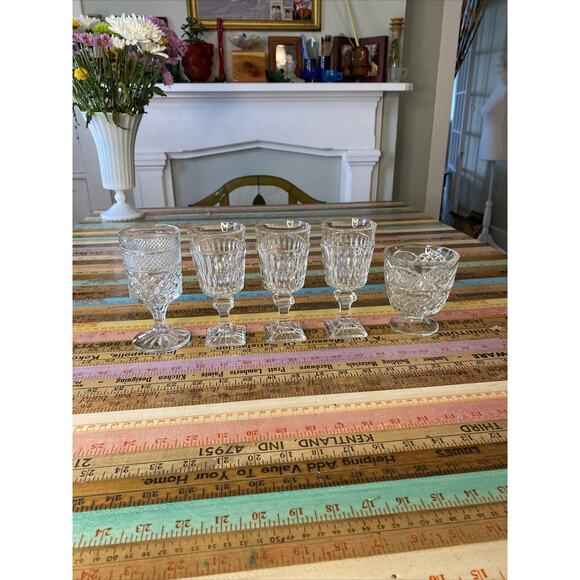 Vintage MCM Retro Wine Water Glasses 1960s Clear Glass Farmhouse Dining Lot 5 - Picture 1 of 13